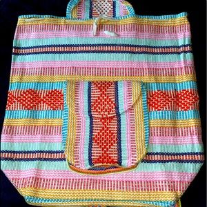 Colorful Woven Fabric Hippie Boho Backpack Bag